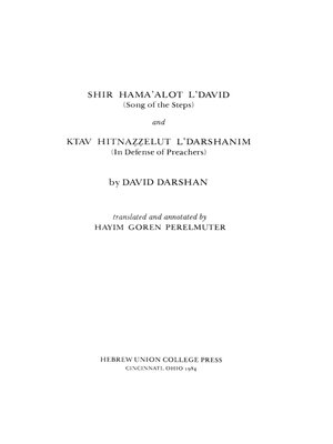 cover image of Shir Hama'alot l'David (Song of the Steps) and Ktav Hitnazzelut l'Darshanim (In Defense of Preachers)